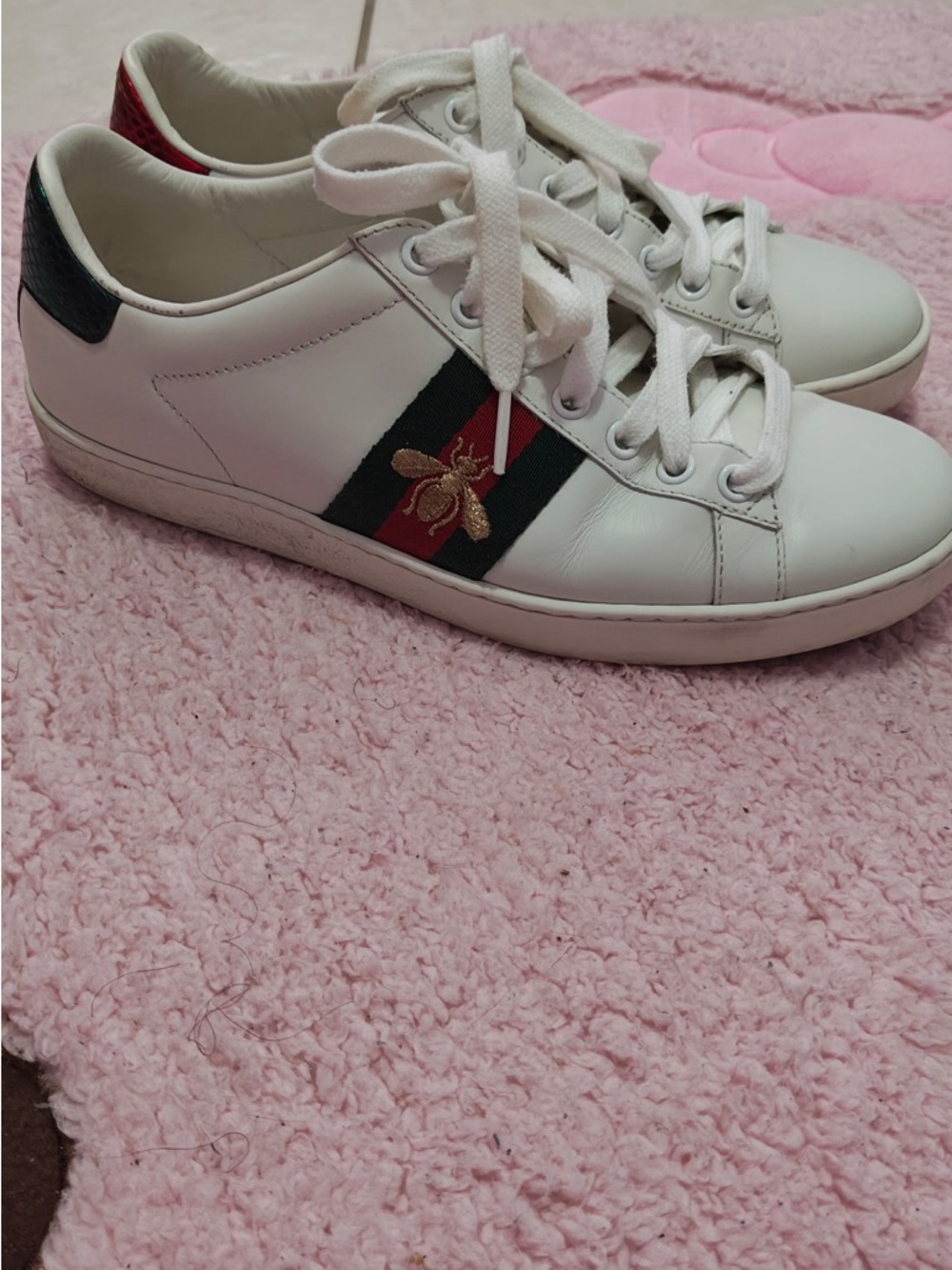 Gucci White Leather Sneakers with Green and Red Web - Picture 6 of 8